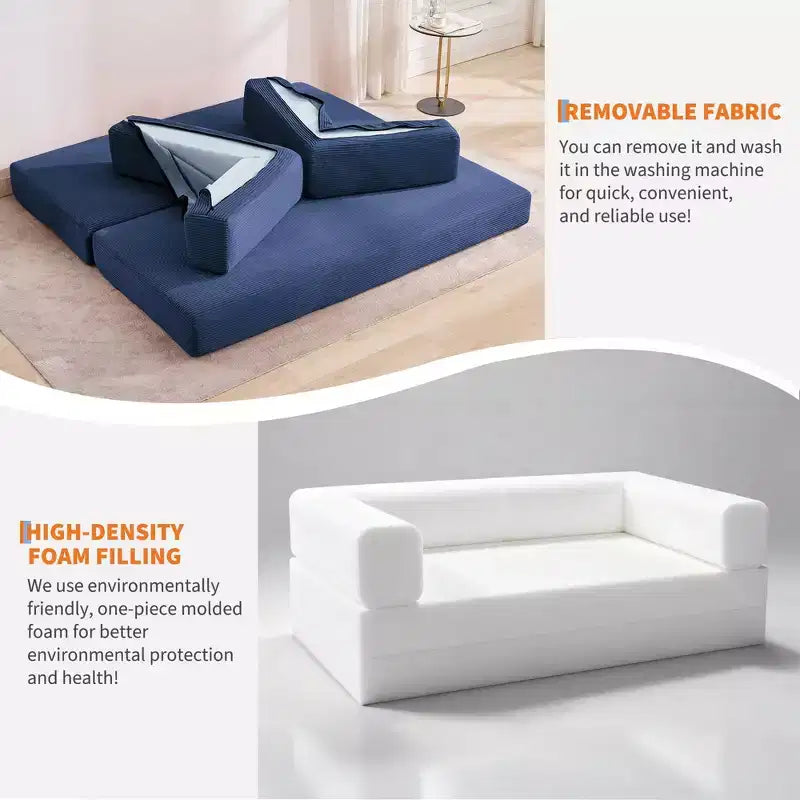 Canapé-lit convertible 5-en-1 en velours côtelé avec oreillers, futon pliant 79 po avec cadre fixe et accoudoirs amovibles pour petits espaces, aucun assemblage requis