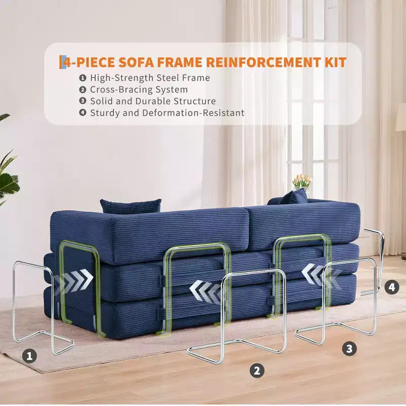 Canapé-lit convertible 5-en-1 en velours côtelé avec oreillers, futon pliant 79 po avec cadre fixe et accoudoirs amovibles pour petits espaces, aucun assemblage requis
