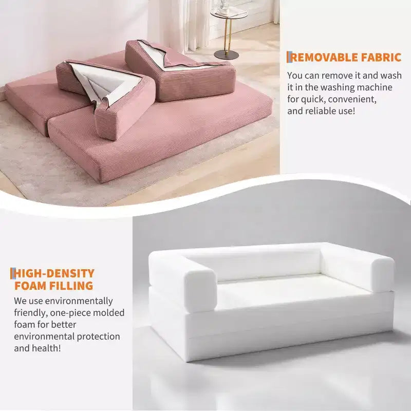 Canapé-lit convertible 5-en-1 en velours côtelé avec oreillers, futon pliant 79 po avec cadre fixe et accoudoirs amovibles pour petits espaces, aucun assemblage requis