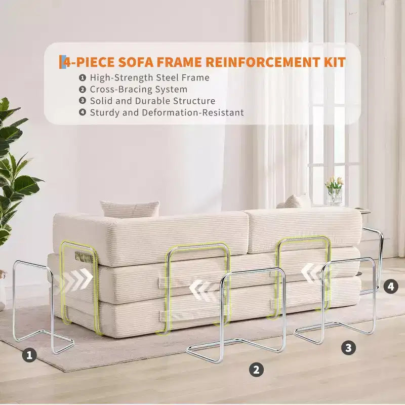 Canapé-lit convertible 5-en-1 en velours côtelé avec oreillers, futon pliant 79 po avec cadre fixe et accoudoirs amovibles pour petits espaces, aucun assemblage requis