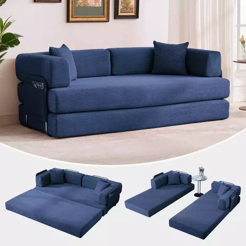 Canapé-lit convertible 5-en-1 en velours côtelé avec oreillers, futon pliant 79 po avec cadre fixe et accoudoirs amovibles pour petits espaces, aucun assemblage requis