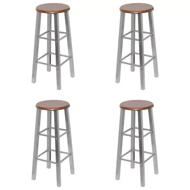 vidaXL Bar Stool Set of 4 Silver and Brown Steel and MDF Standard