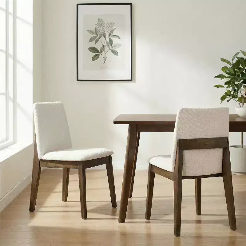 Chaises de salle à manger, chaises d'appoint sans accoudoirs en bois d'hévéa avec assise rembourrée - Lot de 2