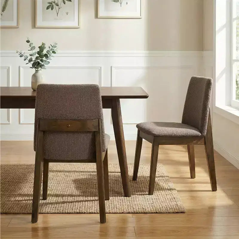 Chaises de salle à manger, chaises d'appoint sans accoudoirs en bois d'hévéa avec assise rembourrée - Lot de 2