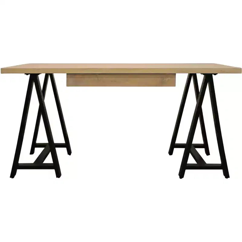 HomeRoots 60 Ivory and Black Solid Wood Executive Desk