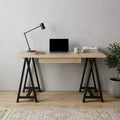 Bureau de direction en bois massif ivoire et noir de 60 po