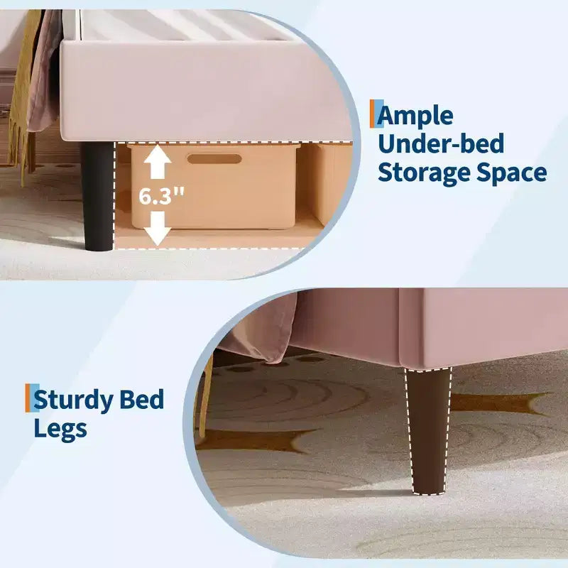 Cadre de lit, lit plateforme tête de chat avec lumières LED et tiroir de rangement, lit pour enfants avec lattes en bois sans bruit pour chambre de filles, pas besoin de sommier tapissier