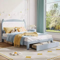 Bed Frame, Cat Headboard Platform Bed with LED Lights & Storage Drawer, Noise Free Wood Slats Kids Bed for Girls Bedroom, No Box Spring Needed