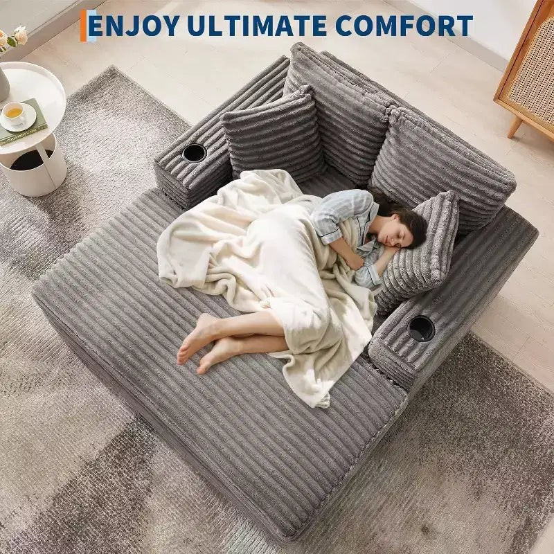 Grande chaise longue, lit de repos rembourré de 60 pouces avec coussins et accoudoirs, canapé-lit en velours côtelé pour salon, chambre à coucher