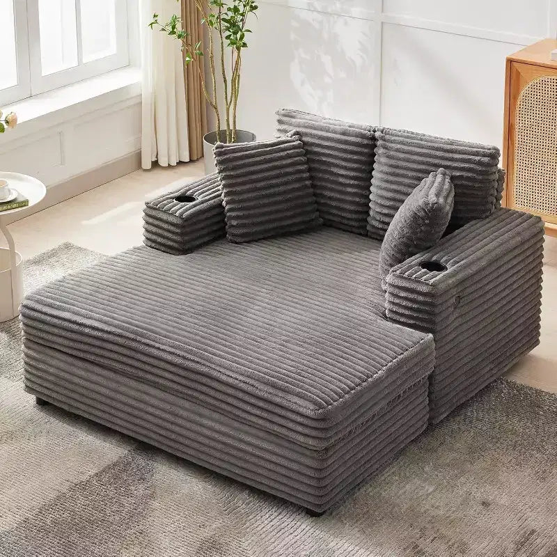 Grande chaise longue, lit de repos rembourré de 60 pouces avec coussins et accoudoirs, canapé-lit en velours côtelé pour salon, chambre à coucher