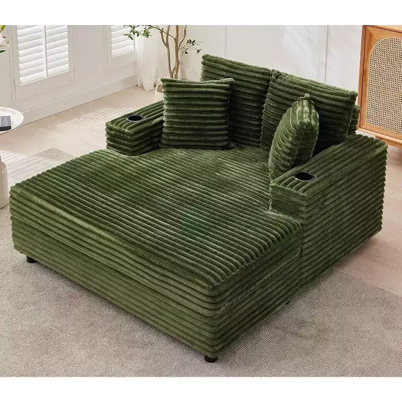 Grande chaise longue, lit de repos rembourré de 60 pouces avec coussins et accoudoirs, canapé-lit en velours côtelé pour salon, chambre à coucher