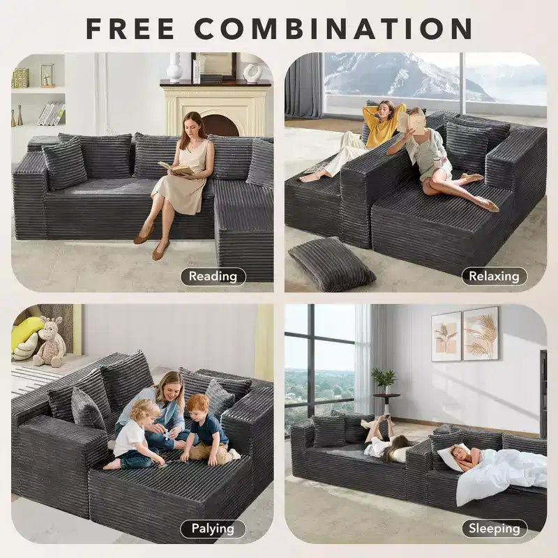 Canapé d'angle modulaire moderne SunnyFurn 106 - Grand canapé nuage profond avec assise en velours côtelé doux, design minimaliste, confortable et moelleux