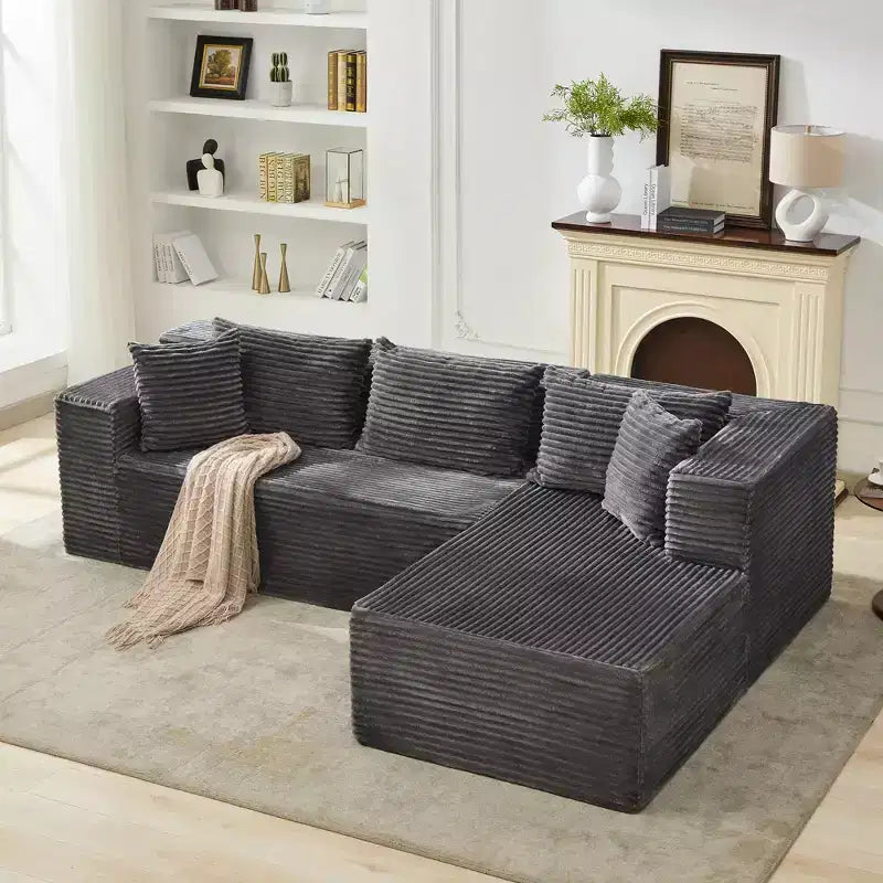 Canapé d'angle modulaire moderne SunnyFurn 106 - Grand canapé nuage profond avec assise en velours côtelé doux, design minimaliste, confortable et moelleux