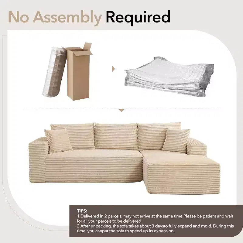 Canapé sectionnel profond en velours côtelé doux – Canapé modulaire en forme de L de 274 cm pour salon, appartement ou bureau – Moderne, aucun assemblage requis