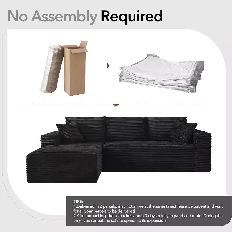 Canapé sectionnel profond en velours côtelé doux – Canapé modulaire en forme de L de 274 cm pour salon, appartement ou bureau – Moderne, aucun assemblage requis