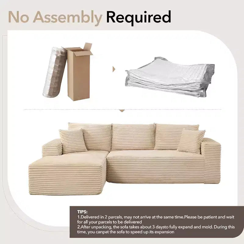 Canapé sectionnel profond en velours côtelé doux – Canapé modulaire en forme de L de 274 cm pour salon, appartement ou bureau – Moderne, aucun assemblage requis