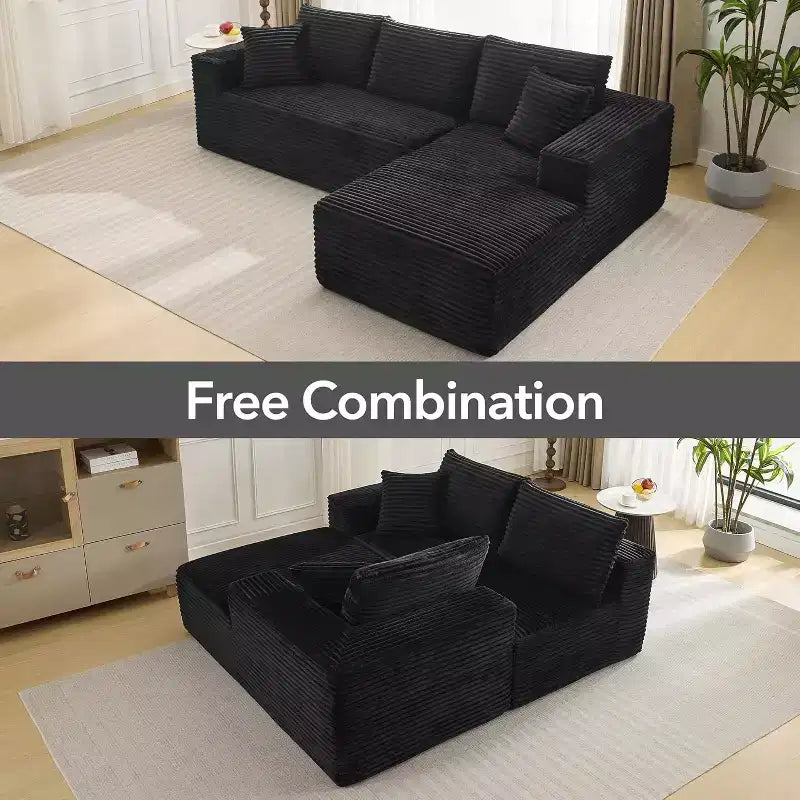 Canapé sectionnel profond en velours côtelé doux – Canapé modulaire en forme de L de 274 cm pour salon, appartement ou bureau – Moderne, aucun assemblage requis