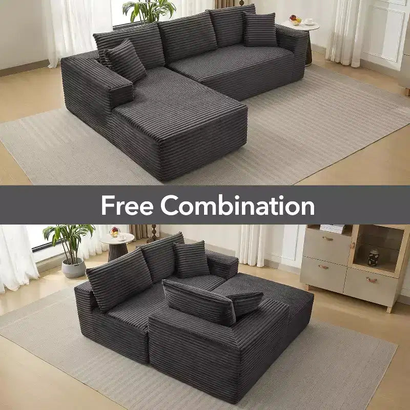 Canapé sectionnel profond en velours côtelé doux – Canapé modulaire en forme de L de 274 cm pour salon, appartement ou bureau – Moderne, aucun assemblage requis