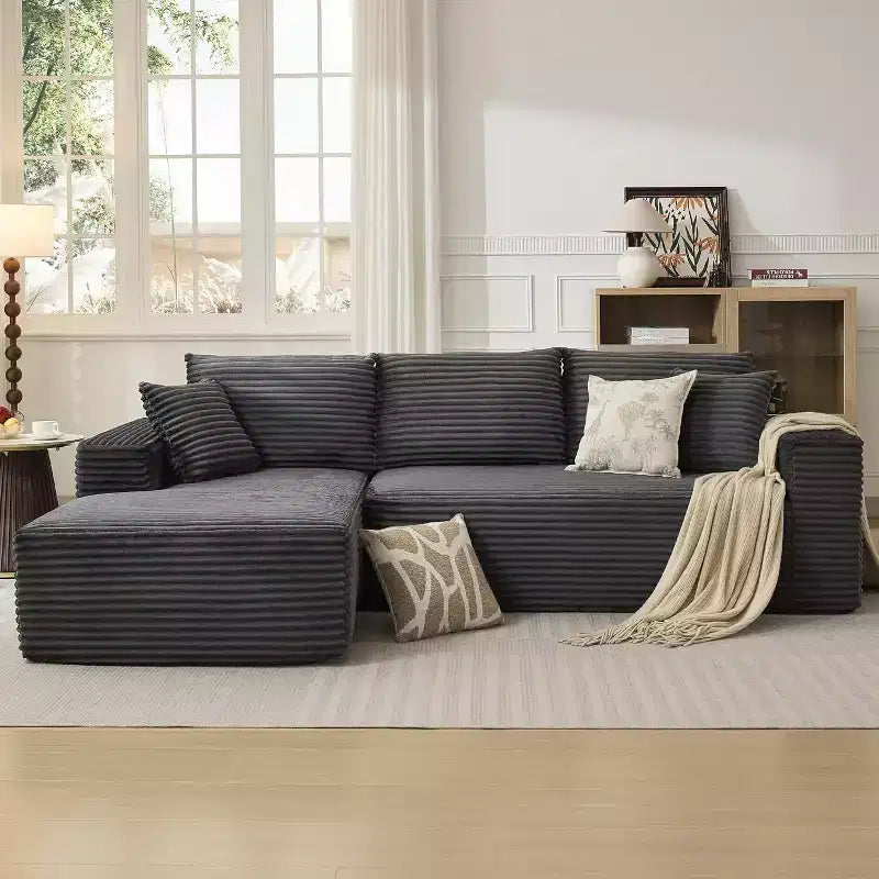 Canapé sectionnel profond en velours côtelé doux – Canapé modulaire en forme de L de 274 cm pour salon, appartement ou bureau – Moderne, aucun assemblage requis
