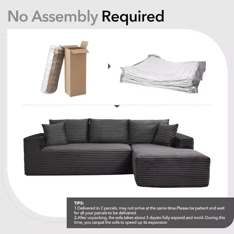 Canapé sectionnel profond en velours côtelé doux – Canapé modulaire en forme de L de 274 cm pour salon, appartement ou bureau – Moderne, aucun assemblage requis