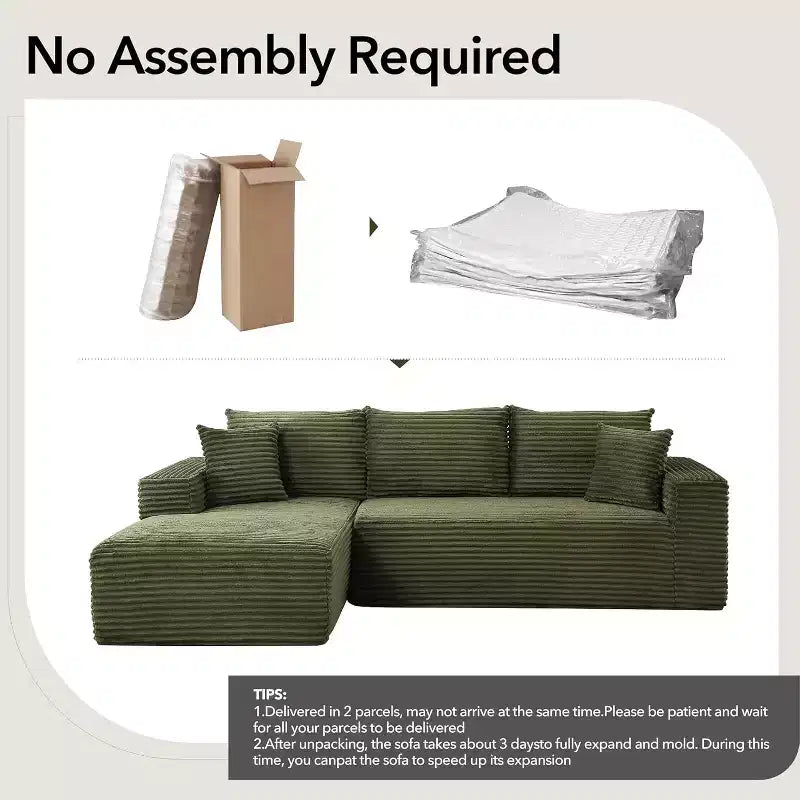 Canapé sectionnel profond en velours côtelé doux – Canapé modulaire en forme de L de 274 cm pour salon, appartement ou bureau – Moderne, aucun assemblage requis