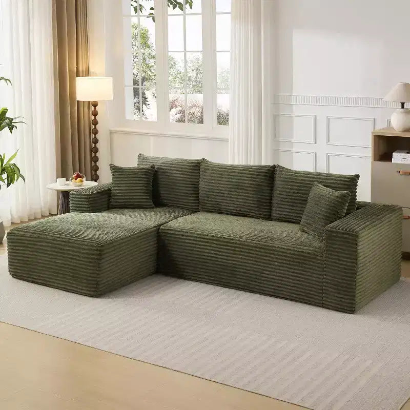 Canapé sectionnel profond en velours côtelé doux – Canapé modulaire en forme de L de 274 cm pour salon, appartement ou bureau – Moderne, aucun assemblage requis