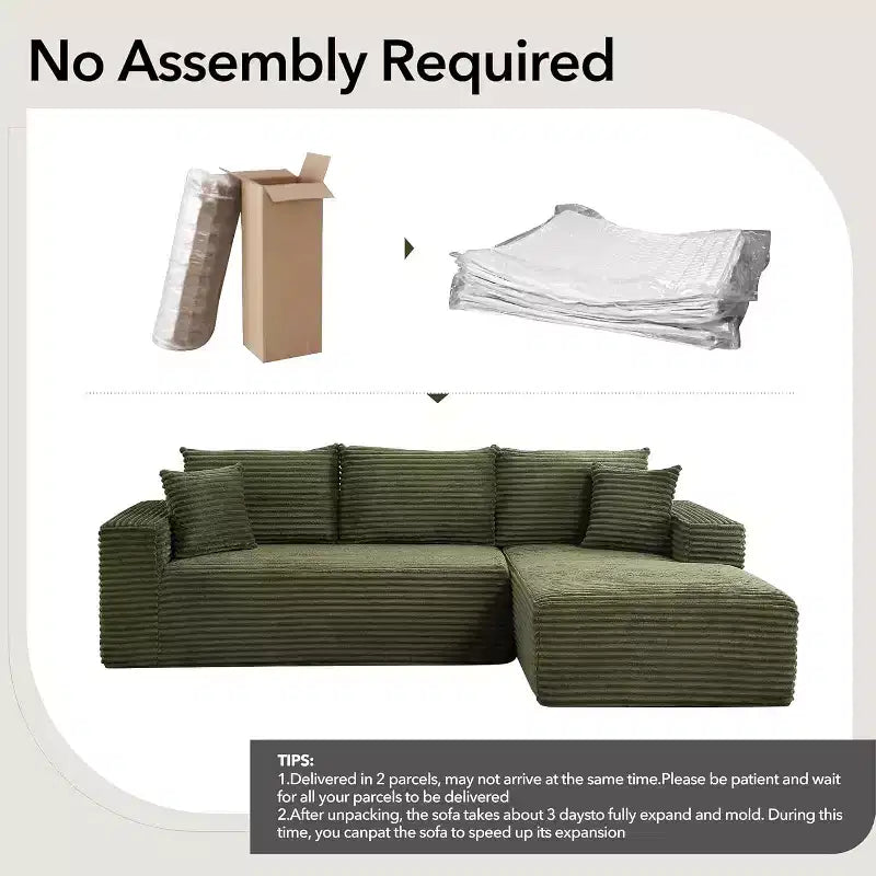 Canapé sectionnel profond en velours côtelé doux – Canapé modulaire en forme de L de 274 cm pour salon, appartement ou bureau – Moderne, aucun assemblage requis