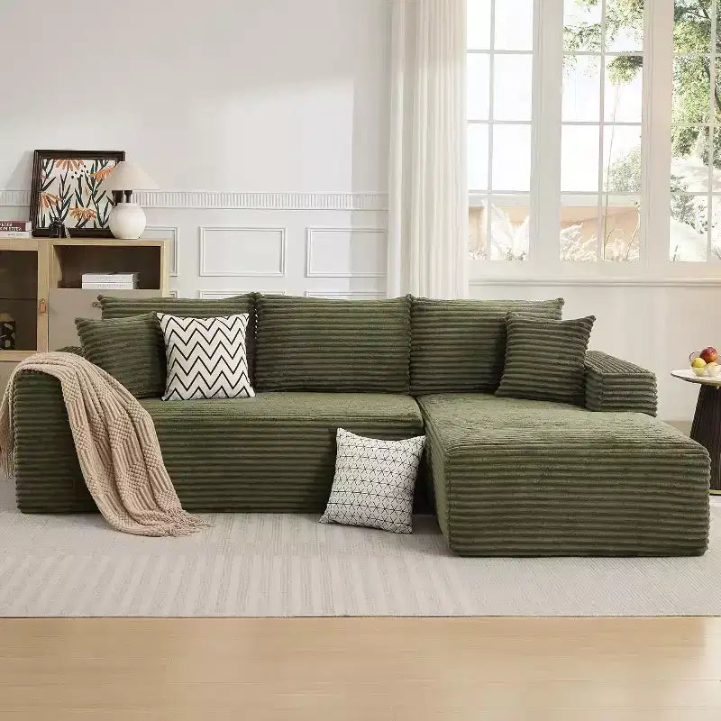 Canapé sectionnel profond en velours côtelé doux – Canapé modulaire en forme de L de 274 cm pour salon, appartement ou bureau – Moderne, aucun assemblage requis