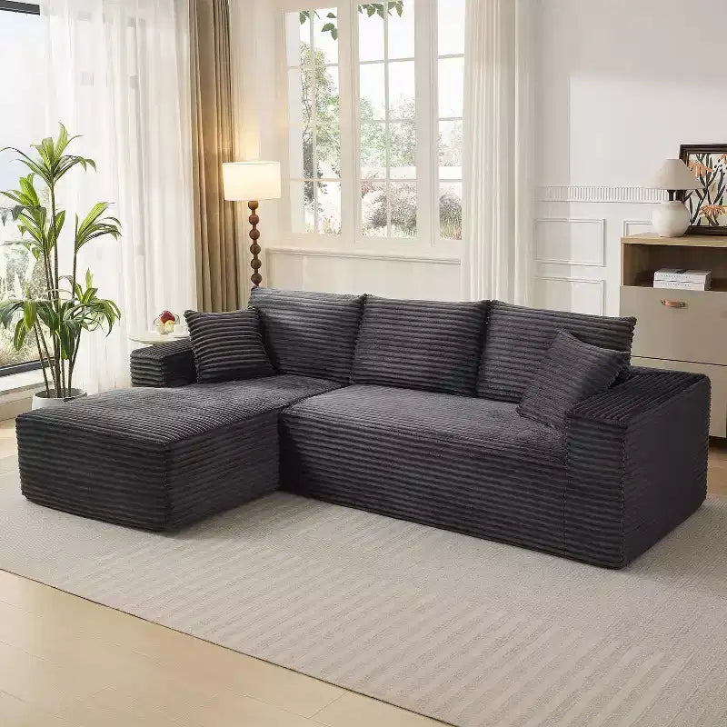 Canapé sectionnel profond en velours côtelé doux – Canapé modulaire en forme de L de 274 cm pour salon, appartement ou bureau – Moderne, aucun assemblage requis