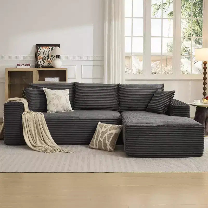 Canapé sectionnel profond en velours côtelé doux – Canapé modulaire en forme de L de 274 cm pour salon, appartement ou bureau – Moderne, aucun assemblage requis
