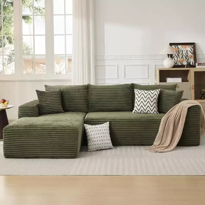 Canapé sectionnel profond en velours côtelé doux – Canapé modulaire en forme de L de 274 cm pour salon, appartement ou bureau – Moderne, aucun assemblage requis