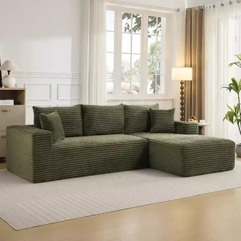 Canapé sectionnel profond en velours côtelé doux – Canapé modulaire en forme de L de 274 cm pour salon, appartement ou bureau – Moderne, aucun assemblage requis