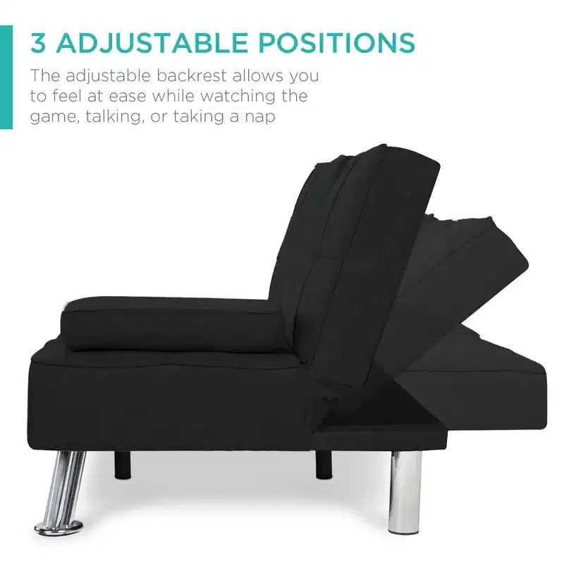 Canapé-lit convertible moderne en lin Best Choice Products avec accoudoirs amovibles, pieds en métal, porte-gobelets