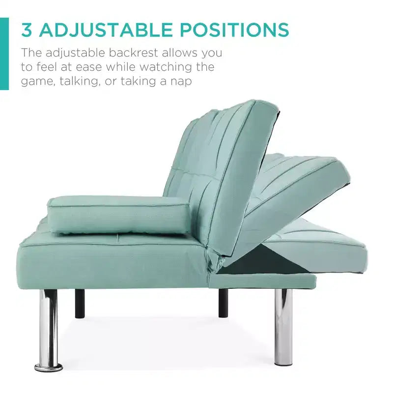 Canapé-lit convertible moderne en lin Best Choice Products avec accoudoirs amovibles, pieds en métal, porte-gobelets