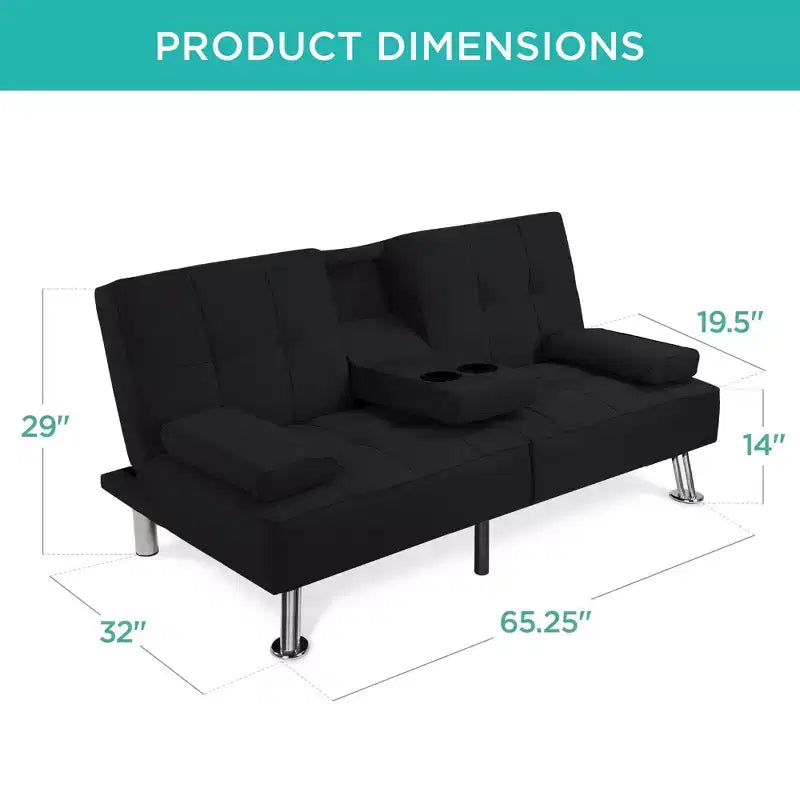 Canapé-lit convertible moderne en lin Best Choice Products avec accoudoirs amovibles, pieds en métal, porte-gobelets