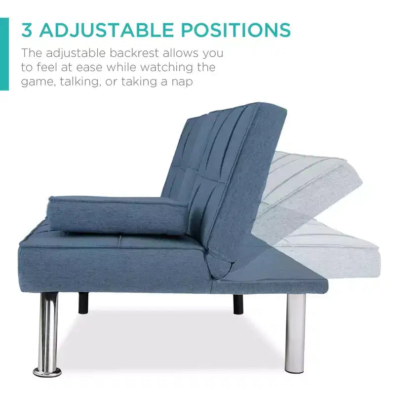 Canapé-lit convertible moderne en lin Best Choice Products avec accoudoirs amovibles, pieds en métal, porte-gobelets