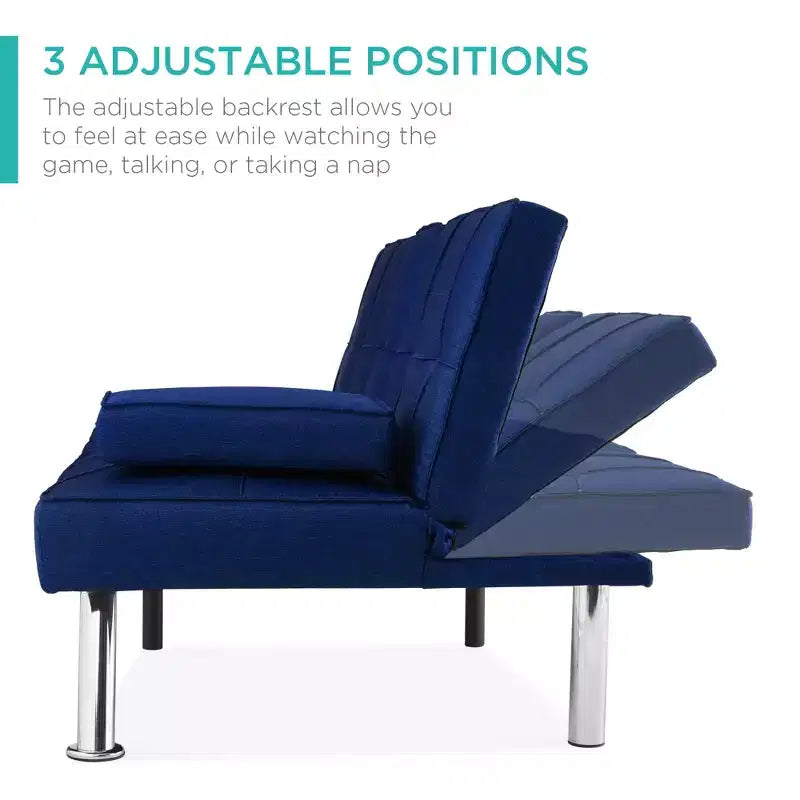 Canapé-lit convertible moderne en lin Best Choice Products avec accoudoirs amovibles, pieds en métal, porte-gobelets