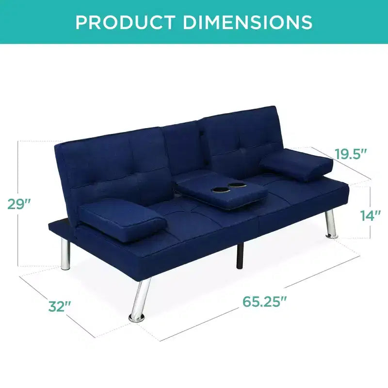 Canapé-lit convertible moderne en lin Best Choice Products avec accoudoirs amovibles, pieds en métal, porte-gobelets