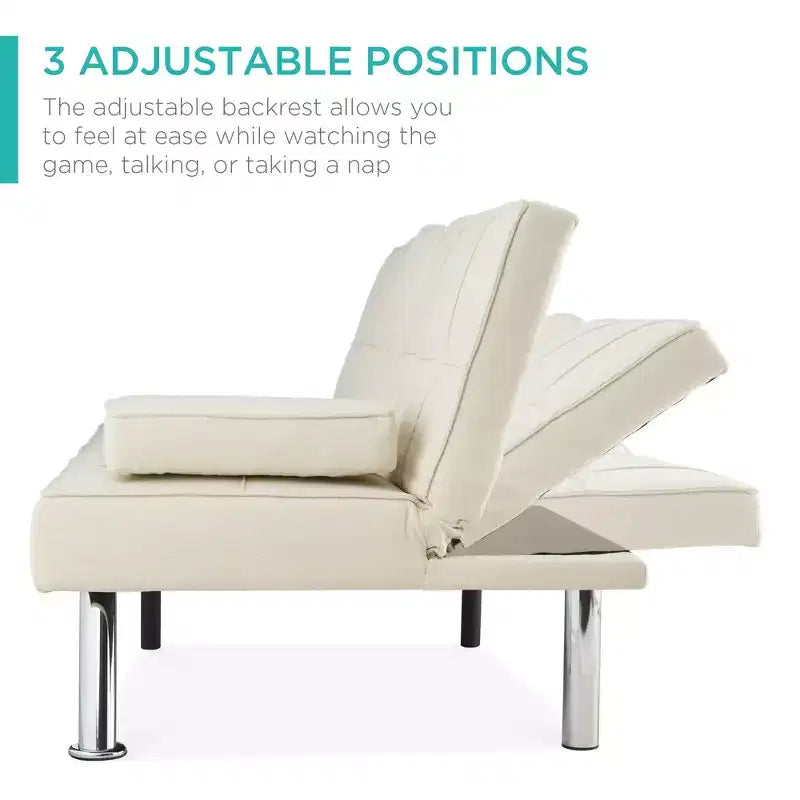 Canapé-lit convertible moderne en lin Best Choice Products avec accoudoirs amovibles, pieds en métal, porte-gobelets
