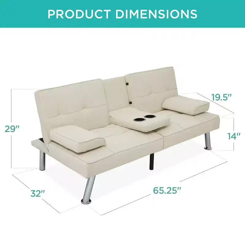 Canapé-lit convertible moderne en lin Best Choice Products avec accoudoirs amovibles, pieds en métal, porte-gobelets