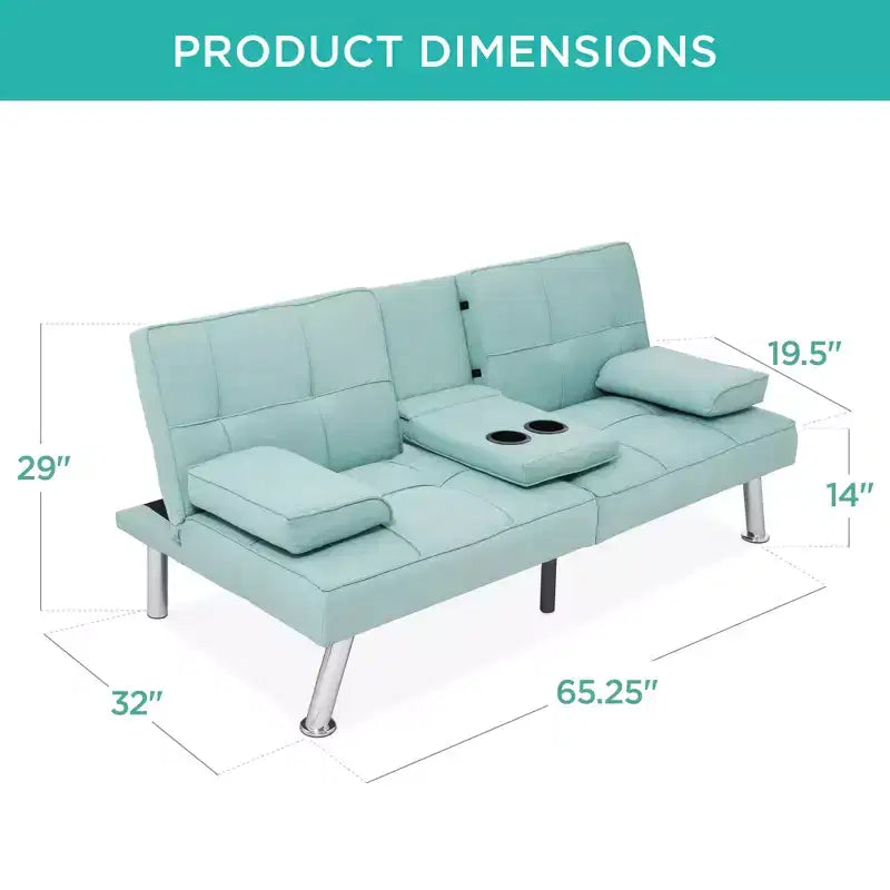 Canapé-lit convertible moderne en lin Best Choice Products avec accoudoirs amovibles, pieds en métal, porte-gobelets