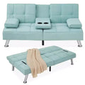 Canapé-lit convertible moderne en lin Best Choice Products avec accoudoirs amovibles, pieds en métal, porte-gobelets