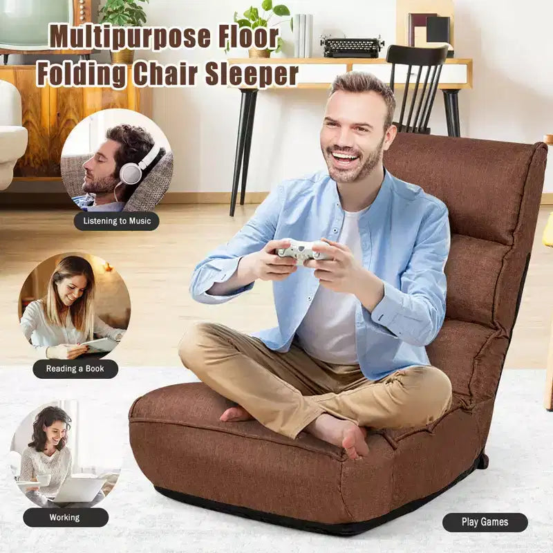 Fauteuil de sol pliant Costway 4 positions avec dossier et appuie-tête réglables