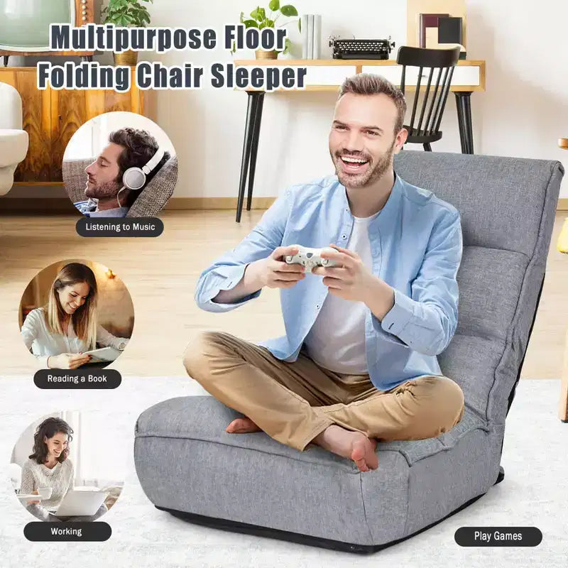 Fauteuil de sol pliant Costway 4 positions avec dossier et appuie-tête réglables