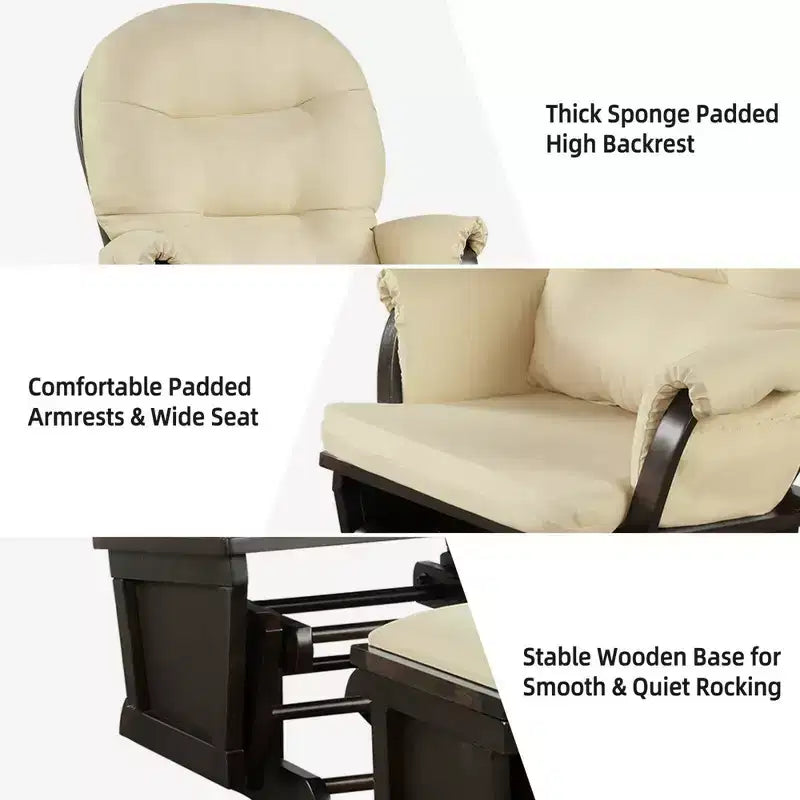 Costway Ensemble Planeur en Bois et Repose-Pieds avec Coussins Fauteuil à Bascule pour Chambre de Bébé