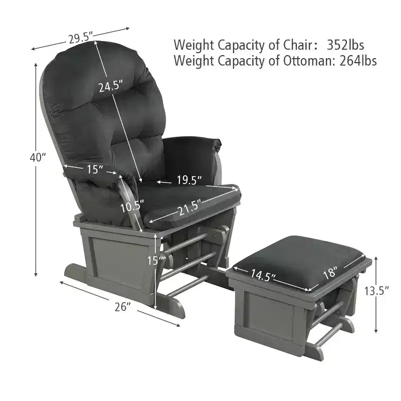 Costway Ensemble Planeur en Bois et Repose-Pieds avec Coussins Fauteuil à Bascule pour Chambre de Bébé