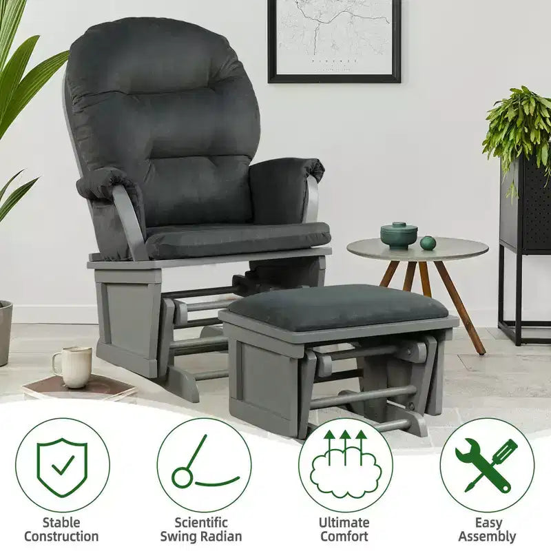 Costway Ensemble Planeur en Bois et Repose-Pieds avec Coussins Fauteuil à Bascule pour Chambre de Bébé