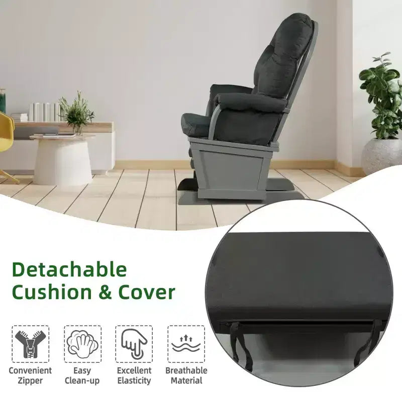 Costway Ensemble Planeur en Bois et Repose-Pieds avec Coussins Fauteuil à Bascule pour Chambre de Bébé