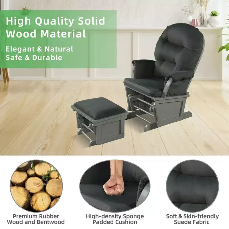 Costway Ensemble Planeur en Bois et Repose-Pieds avec Coussins Fauteuil à Bascule pour Chambre de Bébé