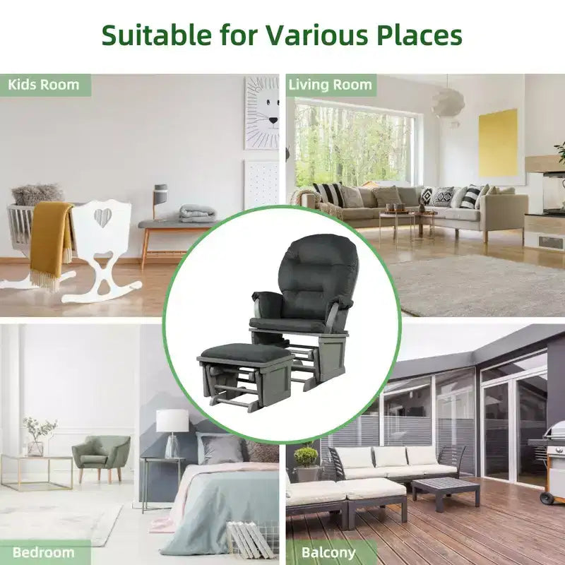 Costway Ensemble Planeur en Bois et Repose-Pieds avec Coussins Fauteuil à Bascule pour Chambre de Bébé